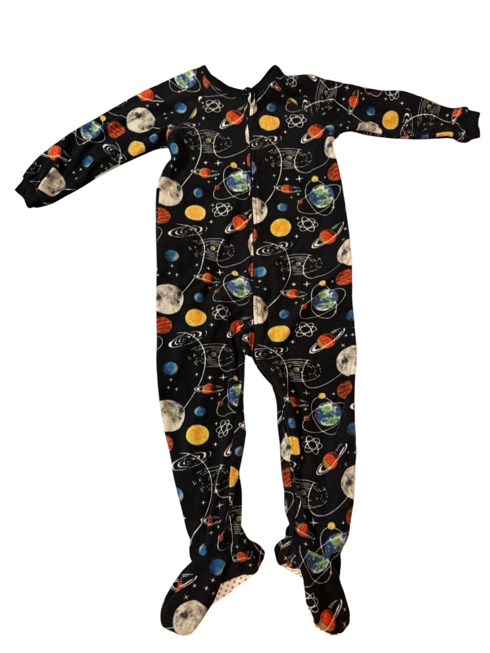 PJ Place Black Fleece Space Planet Footed One-Piece Pajamas